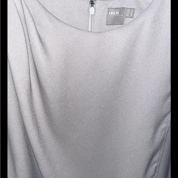 Asos Greige Shift Wrap Dress Elastic Waist Accent Size 16 - Picture 4 of 10